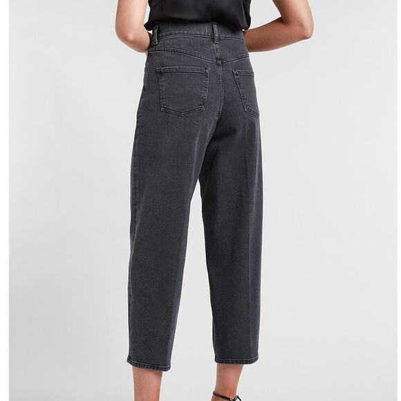 Express Balloon Leg Super High Waisted Faded Black Pleats Crop Denim Jeans Sz 12 - Picture 3 of 7